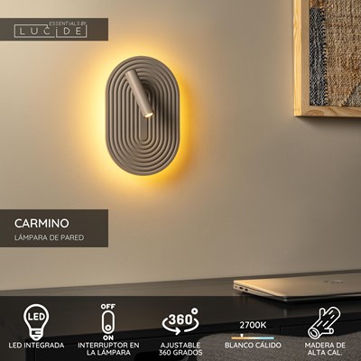 Lucide CARMINO - Lámpara de pared - LED - 2700K - Taupe | Essential